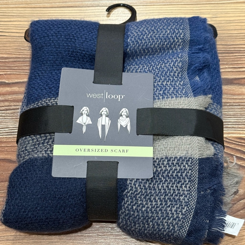 New West Loop Blue and Gray Oversized Scarf 841